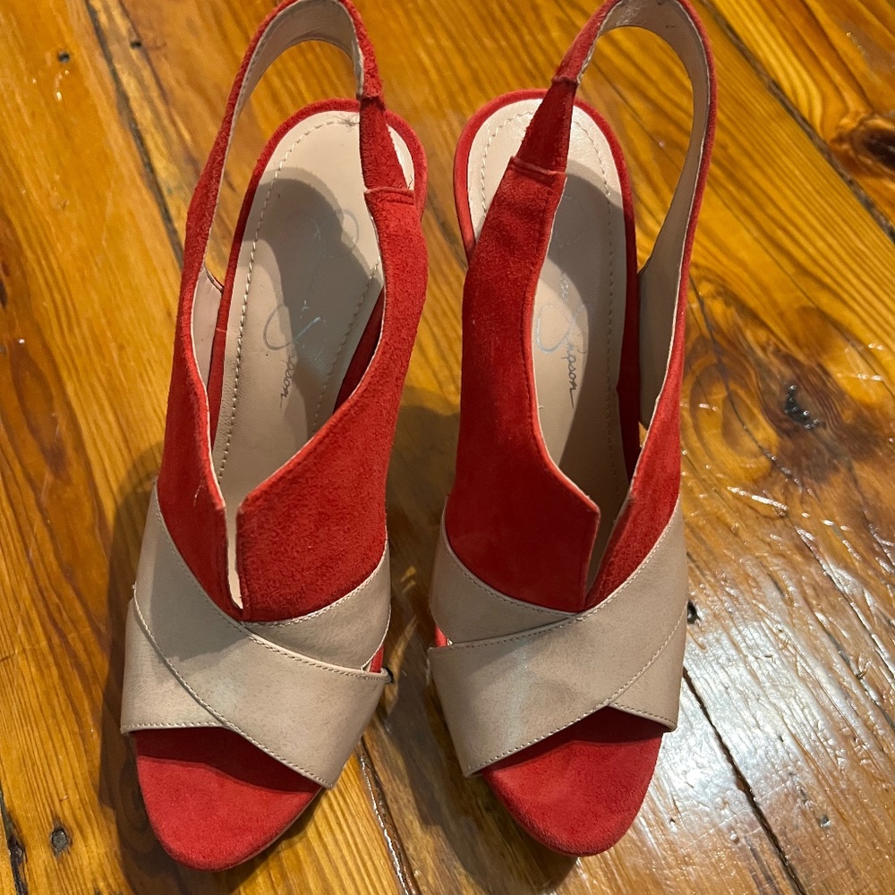 Jessica Simpson Suede and Leather Platform Open-toed Booties